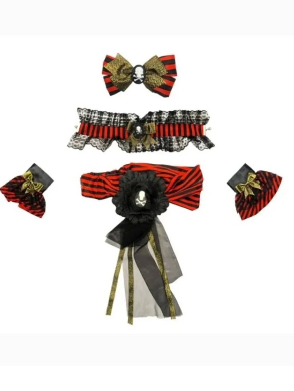 Pirate Wench Instant Kit Halloween Accessory Headwrap, Bows, Choker, Cuffs 14+